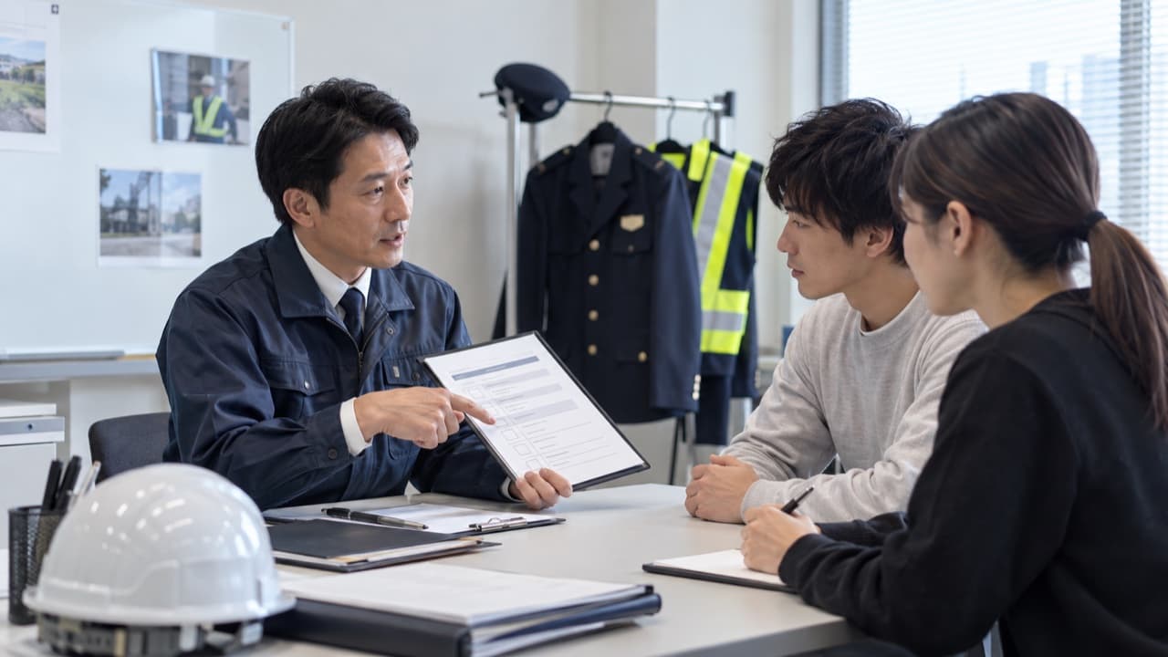 警備会社の採用面談で仕事内容を説明する担当者