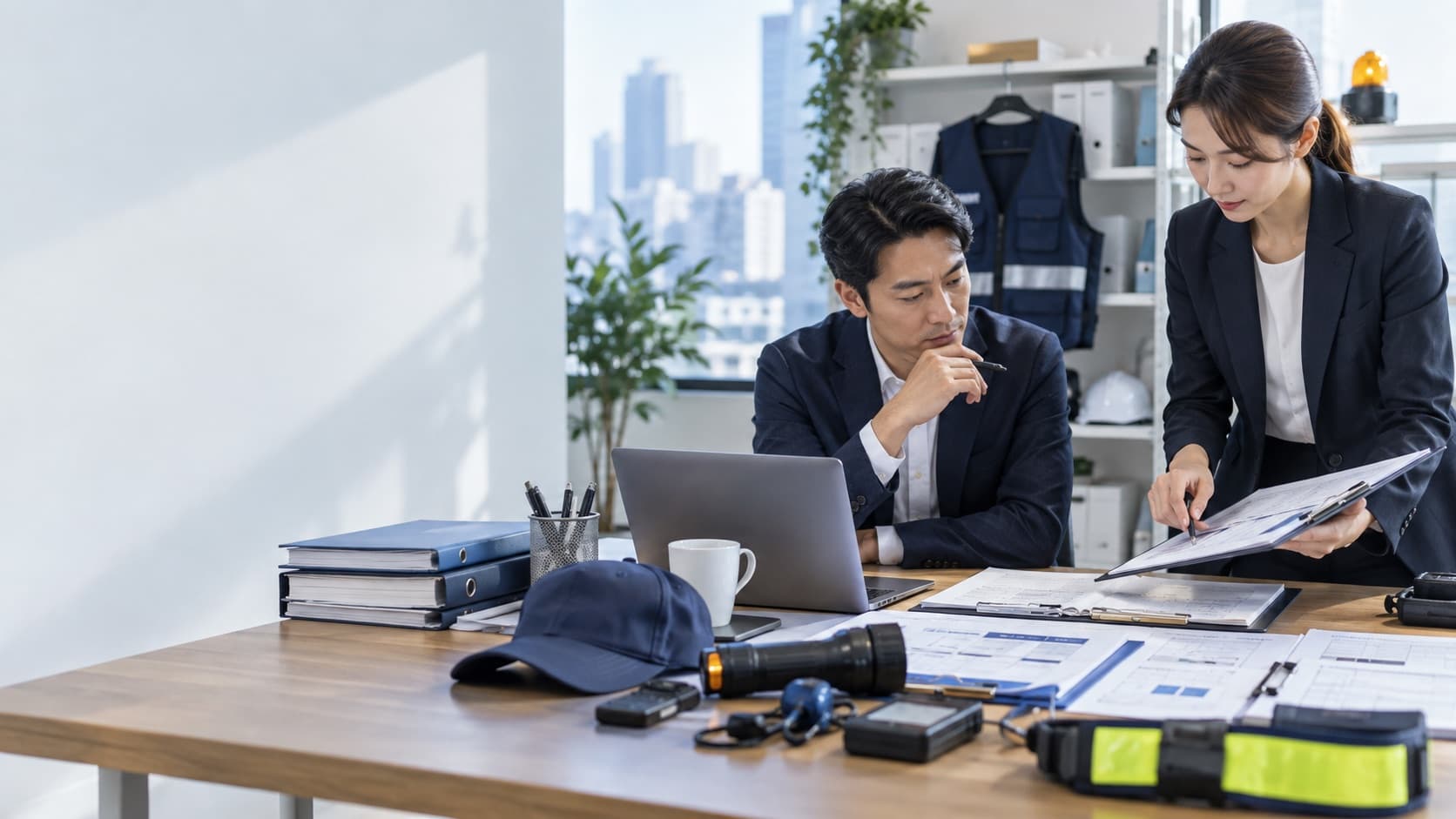 警備会社の開業計画を打ち合わせるイメージ