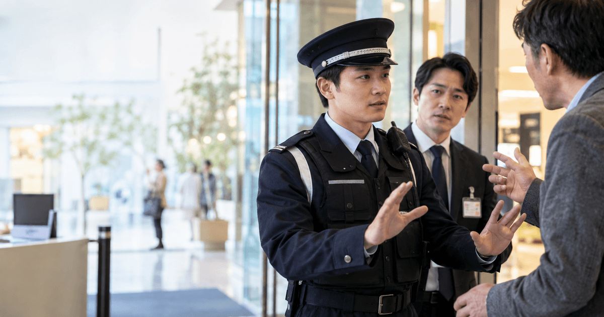施設警備員が利用者対応をしている警備会社のカスハラ対策イメージ