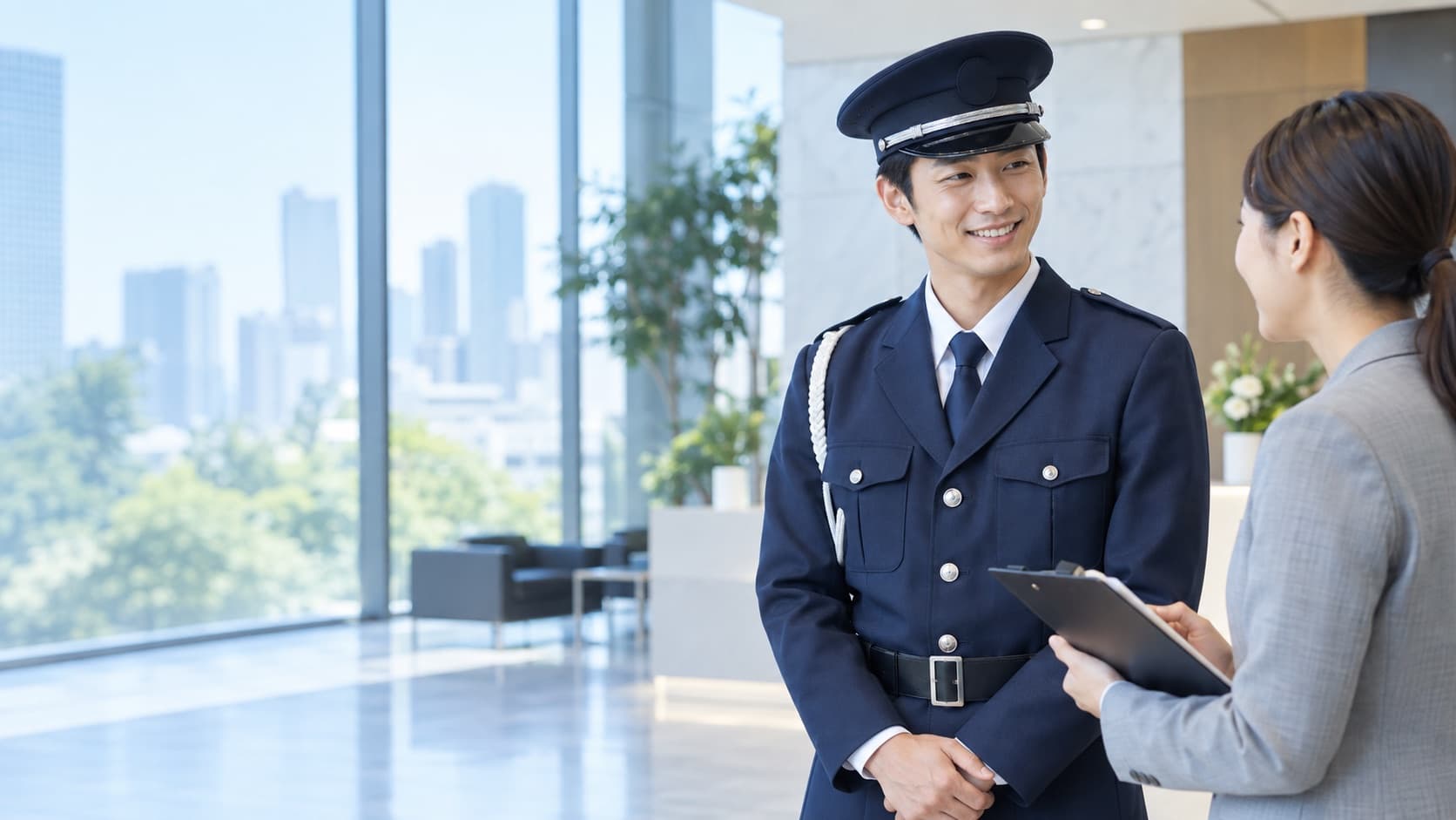 警備会社の採用面談と警備員の仕事をイメージした画像